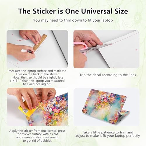 Laptop Skin Sticker Decal, Universal Reusable Vinyl Laptop Cover for 12" 13" 13.3" 14" 15" 15.4" 15.6" Notebook PC, Reusable Waterproof Scratch-Resistant with 2 Wrist Pads,Art Watercolor Flowers - color: Art Watercolor Flowers