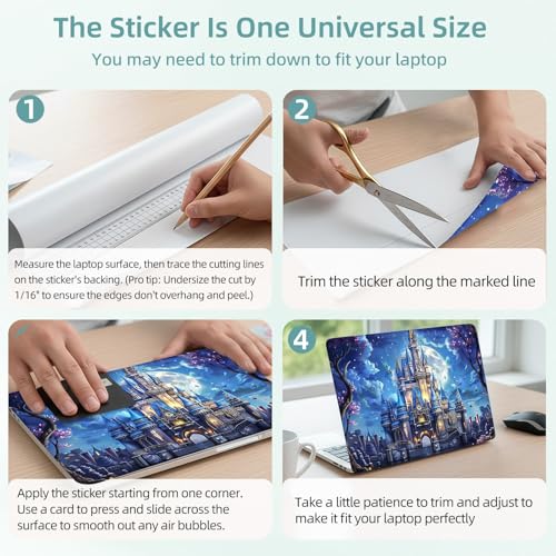Universal Laptop Skin Decal, 3-Piece Vinyl Protector for 12 13 14 15.6" Notebook, Waterproof Anti-Scratch, Easy Trim & Bubble-Free Finish, Castle in Moonlight Surrounded - color: Castle in Moonlight Surrounded