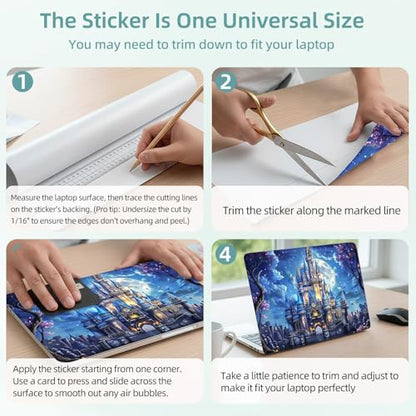 Universal Laptop Skin Decal, 3-Piece Vinyl Protector for 12 13 14 15.6" Notebook, Waterproof Anti-Scratch, Easy Trim & Bubble-Free Finish, Castle in Moonlight Surrounded - color: Castle in Moonlight Surrounded