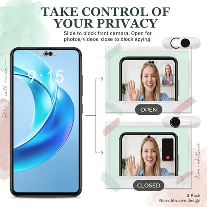 3 Pcs Front Camera Cover for Phone Ipad, Webcam Blocker for Cell Front Camera Covers, Privacy Slider Protects Your Phone Security Black
