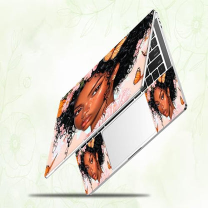 Laptop Skin Sticker Decal, Universal Reusable Vinyl Laptop Cover for 12" 13" 13.3" 14" 15" 15.4" 15.6" Notebook PC, Reusable Waterproof Scratch-Resistant with 2 Wrist Pads,American Butterfly Girls - color: American Butterfly Girls