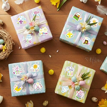 Haooryx Easter Graffiti Sticker Rolls - 1000Pcs Religious Drawn He is Risen Sticker Self Adhesive Vinyl Waterproof Water Bottle Laptop Easter Basket Stuffers Egg Filler Birthday Party Favor Supplies - style: Easter Religious Graffiti