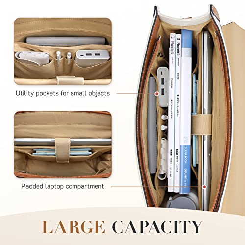 Missnine Laptop Bag 15.6 inch Canvas Messenger Bag for Women Professional Work Bag Shoulder Bag - color: Brown+beige