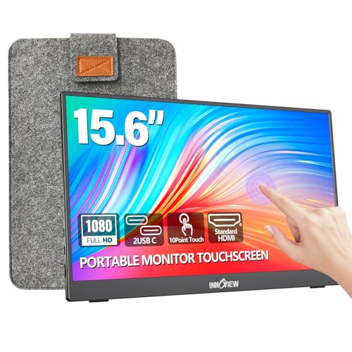 InnoView Portable Monitor Touchscreen 15.6" 1080P 10-Point Touch Screen Monitors Portable with Protective Sleeve Built-in Stand, 1200:1 HDMI USB C Travel Monitor for Laptop, PC, Mac, Phone, Switch - color: Jet Black