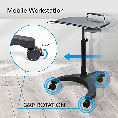 EHO Mobile Laptop Desk Cart with Wheels, Height Adjustable Standing Desk with Pneumatic Lift, Rolling Workstation with Mouse Tray and Cup Holder, Portable Table for Home Office or Classroom - style: Standard Desk