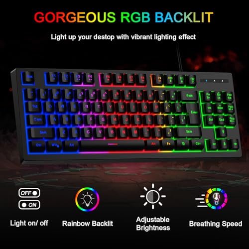 RGB 87 Keys Gaming Keyboard and Backlit Mouse Combo,BlueFinger USB Wired Rainbow Keyboard,Gaming Keyboard Set for Laptop PC Computer Game and Work - color: Black 01