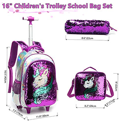 School Kids Rolling Backpack for Girls 3PCS With Trolley Wheeled Backpacks - color: Djs-zs