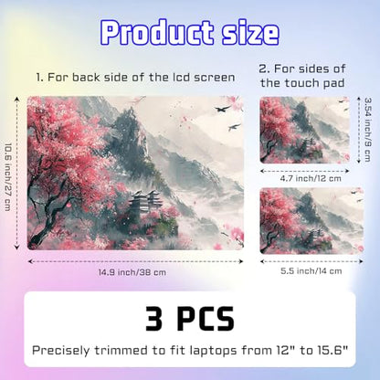 Universal Laptop Skin Sticker Decal, Compatible with MacBook HP Dell Lenovo 12"-15.6", Reusable Vinyl Notebook Cover 3PCS Set, High-Recognition Film- Pink-Japanses Sakura - color: Pink-Japanses Sakura