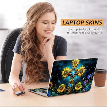 Laptop Skin Sticker for 12.1”-15.6“ Laptops (Fits 13”, 13.3”, 14”, 15”, 15.4”) | Protective Universal Reusable Vinyl Art Decal Cover | Waterproof & Scratch-Resistant-Floral Cross - color: Floral Cross