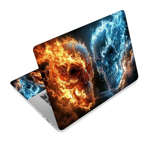 Universal Laptop Skin Sticker Decal,15.6 Inch Laptop Vinyl Cover for 13" 14" 15.6" Laptop,Scratch-Resistant Waterproof Protector Wrap,Reusable with Wrist Pads,Fire Ice Skull Duel - color: Fire Ice Skull Duel