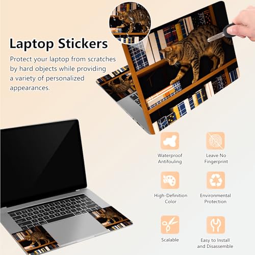 Laptop Skin Sticker Decal 15.6 Inch,12 13 13.3 14 15 15.6 in Laptop Netbook Skins for Notebook,Art Decal Removable Waterproof Scratch Resistant,Universal Vinyl Cover,Bookshelf Cute Cat - color: Bookshelf Cute Cat