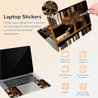 Laptop Skin Sticker Decal 15.6 Inch,12 13 13.3 14 15 15.6 in Laptop Netbook Skins for Notebook,Art Decal Removable Waterproof Scratch Resistant,Universal Vinyl Cover,Bookshelf Cute Cat - color: Bookshelf Cute Cat