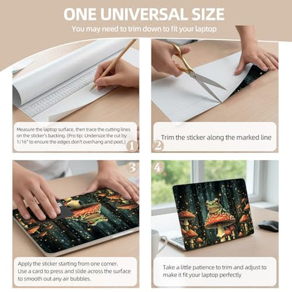 Universal Laptop Skin Sticker for 12/13/14/15.6 Inch Laptops, Reusable Vinyl Laptop Decal Cover, Waterproof Scratch Resistant Notebook Skin with 2 Wrist Pads,Frog Mushroom Forest - color: Frog Mushroom Forest