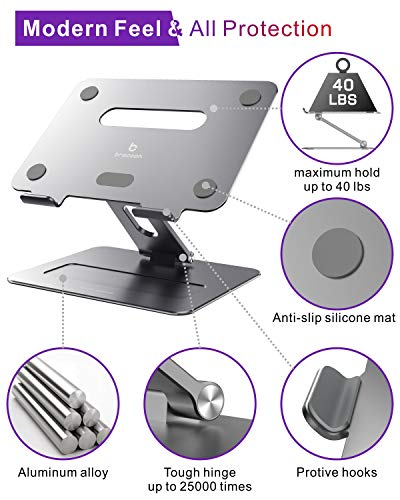 Adjustable MacBook Laptop Stand for Desk | Ergonomic Aluminum Laptop Riser with Heat-Vent, Compatible for 10-17" Laptops, Space Grey - color: BLSG-100