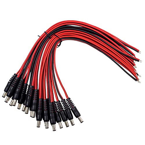 20-Pack 12V 5A DC Power Pigtail Cord Male Plug Connectors | 5.5mm x 2.1mm, DC Barrel Jack Adapter, For CCTV Security Camera - color: DC-CORD20PCS