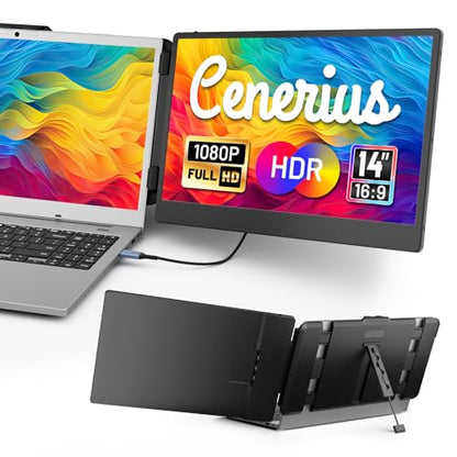 Cenerius 14" Laptop Screen Extender, FHD 1080P IPS Portable Monitor for Laptop, Dual Screen Monitor Extender Compatible with 13"-17" Laptops, HDMI/USB-A/USB-C Plug-Play for Windows, Mac, Android - size: 1080P-Dual-14"