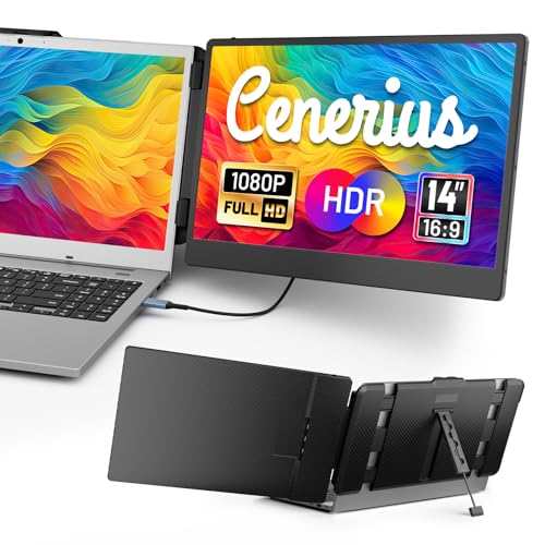 Cenerius 14" Laptop Screen Extender, FHD 1080P IPS Portable Monitor for Laptop, Dual Screen Monitor Extender Compatible with 13"-17" Laptops, HDMI/USB-A/USB-C Plug-Play for Windows, Mac, Android - size: 1080P-Dual-14"