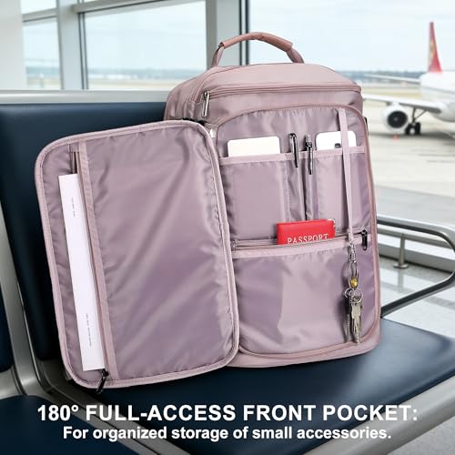 Travel Backpack Carry On Everyday Laptop Backpack Fits 16" Laptop | Flight Approved Luggage Backpack for Men Women, Suitcase-Style Main Pocket, Laptop Compartment, USB Port, for Travel, Daily - color: Ashen Purple