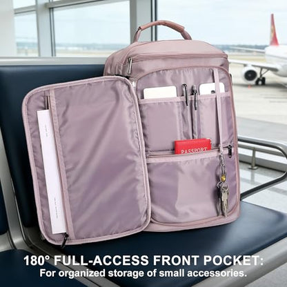 Travel Backpack Carry On Everyday Laptop Backpack Fits 16" Laptop | Flight Approved Luggage Backpack for Men Women, Suitcase-Style Main Pocket, Laptop Compartment, USB Port, for Travel, Daily - color: Ashen Purple