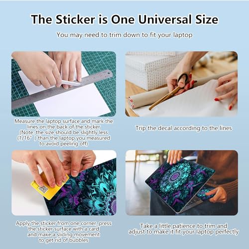 Universal Laptop Skin Sticker with 2 Wrist Pad Skins, Waterproof Scratch Resistant Vinyl Laptop Cover Decal, Cut to Fit for 11–15.6 Inch MacBook HP Dell Lenovo, Blue Mandala - color: Blue Mandala