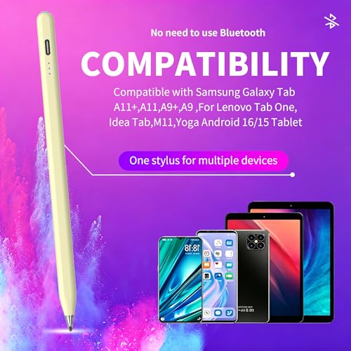 Digital for Android Tablets Stylus Pen for Samsung Galaxy Tab A11+Plus/A11/A9+/A9 Pencil,Accurate Without delay，One-Click Power On/Off,+2Nibs&Long Battery Life (Yellow) - color: Yellow