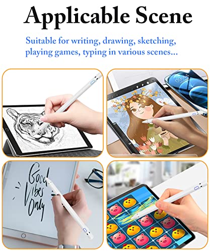 Active Digital Stylus Pen for Touchscreen, Stylus Pencil for Apple iPad mini/Pro/Air, Switch, Samsung, iPhone, Android and Most Phone & Tablet, 1.5mm Fine Point Rechargeable Pens - White - color: White