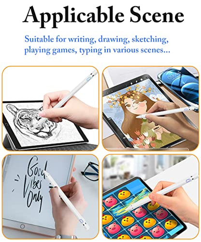 Active Digital Stylus Pen for Touchscreen, Stylus Pencil for Apple iPad mini/Pro/Air, Switch, Samsung, iPhone, Android and Most Phone & Tablet, 1.5mm Fine Point Rechargeable Pens - White - color: White