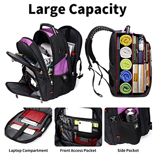 SHRRADOO Large Travel Laptop Backpack for Women, Work College Backpacks | Fit 17 Inch Laptops, with Combination Lock, Carry On Flight Approved, 50L Big Bags, Business Backpack, High Schoolbag - color: Purple