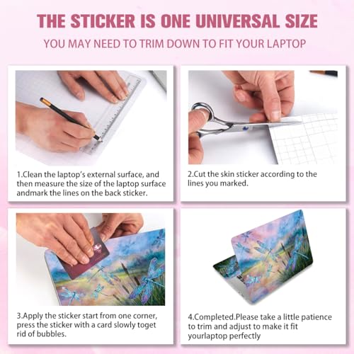 PLIGREAT Dragonfly Laptop Decal Sticker Skin Cover, Landscape Painting Laptop Stickers Skin Decal Fits 12" 13" 13.3" 14" 15" Laptops Universal Waterproof Removable Notebook Art Protector - color: Dragonfly