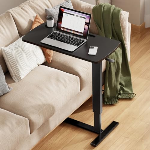 Foldable Overbed Table with Wheels, Pneumatic Adjustable Overbed Bedside Table, Mobile Standing Desk, Hospital Bed Tables Over The Bed, Rolling Laptop Desk with Casters for Home Office - color: Black