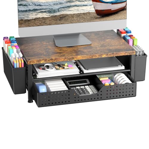 Monitor Riser, Laptop Stand for Desk, Office Desk Organizer and Accessories, Computer Monitor Stand, Desktop Shelf with Drawer and Pen Holder, Printer Stand for Home, Office, Dorm (Brown) - color: Brown-Regular