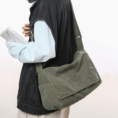 Canvas Messenger Bag Large Messenger Bags for Women Men Casual Canvas Crossbody Shoulder Bag with Multiple Pockets - color: Green