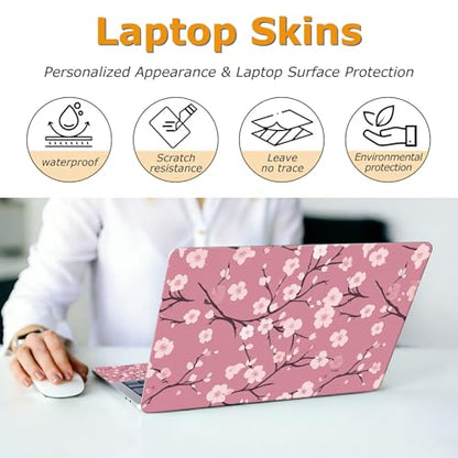 Universal Laptop Skin Sticker with 2 Wrist Pad Decals, 3-Piece Removable Vinyl Laptop Cover, Cherry Blossoms Waterproof Anti-Scratch, Easy-Trim Fit for 13.3" 14" 15.6" Laptops - color: Cherry Blossoms