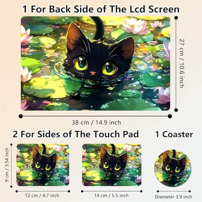 Laptop Skin Sticker Decal 15.6 Inch,12 13 13.3 14 15 15.6 in Laptop Netbook Skins for Notebook,Art Decal Removable Waterproof Scratch Resistant,Universal Vinyl Cover,Cute Cat Lotus - color: Cute Cat Lotus