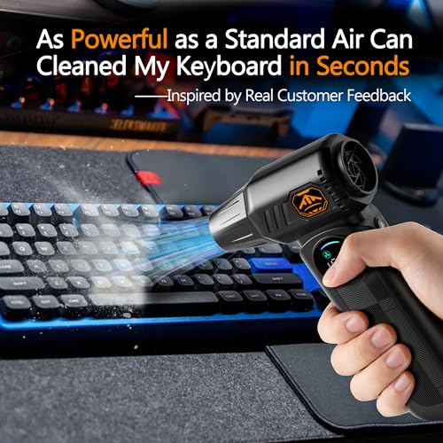 Compressed Air Duster 150000 RPM, Cordless Electric Air Blower with LED Light, 8000mAh Battery and Multi Nozzles for Computer, Keyboard, Car Interior & Electronics Cleaning (Black)