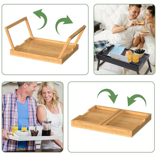 Bamboo Bed Tray Table with Folding Legs, Medium, Bamboo | FSC-certified bamboo bed tray with folding legs, handles and raised edges for meals, reading, laptops and serving in bed. - color: Bamboo, size: Medium