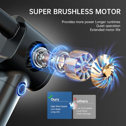 Stepless Speed Compressed Air Duster, Air Blower with Storage Case & LED | 6 Accessories Replace Canned Air, Keyboard Cleaner for Car, PC, Home - color: Black