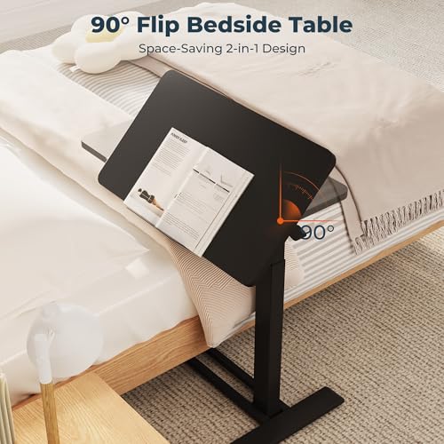 32''Pneumatic Overbed 90°Tilting Bedside Table,Small Standing Desk | 31.5" W x 17.7" D, Black Rolling Bedside Table,Hospital BedTable,Medical Bedside Table,Overbed Table with Wheels,Mobile Desk - color: Black, size: 3218