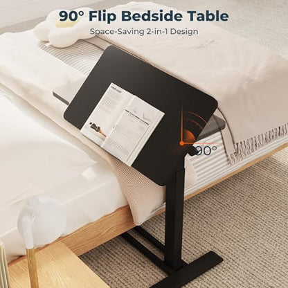 32''Pneumatic Overbed 90°Tilting Bedside Table,Small Standing Desk | 31.5" W x 17.7" D, Black Rolling Bedside Table,Hospital BedTable,Medical Bedside Table,Overbed Table with Wheels,Mobile Desk - color: Black, size: 3218