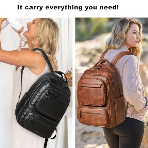 Backpack For Women Men Vegan Leather Backpack Purse Shoulder Bookbag 16 15.6 15 Inch Laptop Bag Handbags For Travel Work College Large Brown - color: Brown