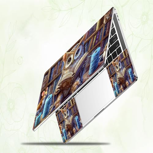 Laptop Skin Sticker Decal, Universal Reusable Vinyl Laptop Cover for 12" 13" 13.3" 14" 15" 15.4" 15.6" Notebook PC, Waterproof Scratch-Resistant with 2 Wrist Pads, Easy to Apply & Remove,Bookshelf Owl - color: Bookshelf Owl