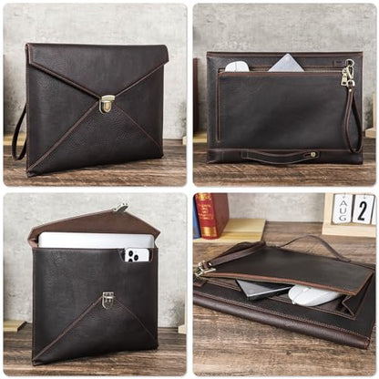 Top Grain Leather 14.2" Slim Laptop Bag Case, Envelope Style, Removable Wristlet & 3 Pockets, Fits MacBook Pro 14 Inch 2021 2022 M1 Pro/M1 Max A2442 & Other Laptop, Black Coffee 14.2 Inch - color: #7【Envelope Style】-Black Coffee-3 Pockets, size: 14.2" - F