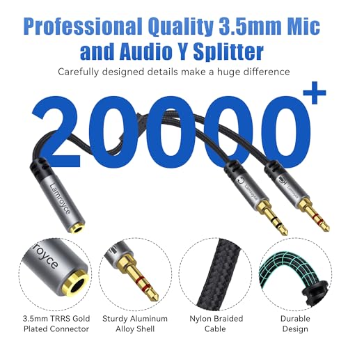 Headphone Splitter for Computer,3.5mm TRRS Female to 2 Dual 3.5mm TRS Male Mic Audio Jack Y Splitter Cable, 1/8inch 2-in-1 Dual-Stereo Jack Gaming Headset Earphones Combiner Cable for PC Laptop-1Feet - color: 3.5mm TRRS 1 Female to 2 TRS Male Splitter, si