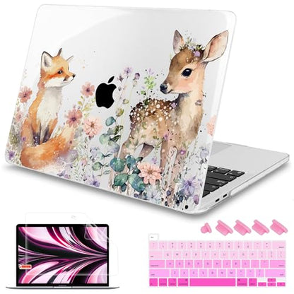 Mektron Case for MacBook Pro 16 Inch A2141 Cover 2019 Release 16" with Liquid Retina Display/Touch ID, Plastic Hard Shell with Keyboard Skin & Screen Protector & Dust Plug, Fox and Deer - color: Fox and Deer