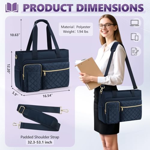 SDYSM Teacher Tote Bag 15.6 inch Laptop Bag Work Bags for Women Nurse Tote Professional Computer Messenger Shoulder Bags Laptop Briefcase for Office, College, Nursing, Dark Blue - color: Dark Blue