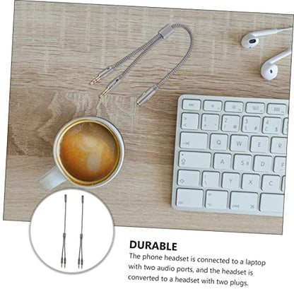 Vaguelly 2-Pack 3.5mm Headset Splitter Cable for Laptop and Mobile Dual Function Microphone and Audio Adaptor for Headphones Compatible TRRS Devices Grey