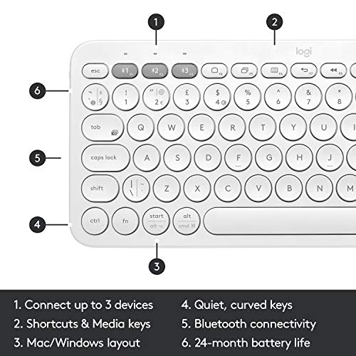 Logitech K380 Pebble Wireless Multi-Device Keyboard for Apple iOS, Apple TV Android or Chrome, Bluetooth, Compact Space-Saving Design, PC/Mac/Laptop/Smartphone/Tablet - Off White | Compact Bluetooth Keyboard, Pair and Switch Between 3 Devices, Scissor Key