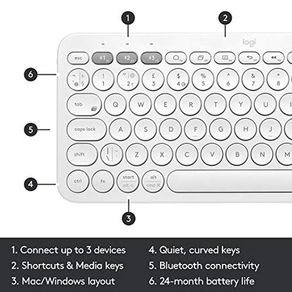 Logitech K380 Pebble Wireless Multi-Device Keyboard for Apple iOS, Apple TV Android or Chrome, Bluetooth, Compact Space-Saving Design, PC/Mac/Laptop/Smartphone/Tablet - Off White | Compact Bluetooth Keyboard, Pair and Switch Between 3 Devices, Scissor Key