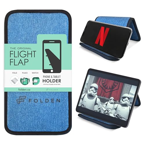 Airplane Phone Holder - Foldable Phone Stand for Plane Travel | Blue Denim,Tabletop Mount Desk, Plane Tray Seat back, Treadmill, Fits iPhone Cell Phone, 9 x 4.3 in - color: Denim, size: Large