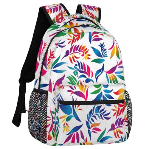 Mexican Otomi Flower Backpack for Women Men Adults Shoulder Computer Laptop Backpack Sports Hiking Gym Workout Travel Casual Daypack - color: Multicolor 6